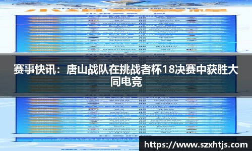 赛事快讯：唐山战队在挑战者杯18决赛中获胜大同电竞