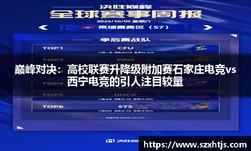 巅峰对决：高校联赛升降级附加赛石家庄电竞vs西宁电竞的引人注目较量